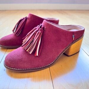 TOMS Leila Tassel Mules Dress Casual Mid Heel 2-3", Red Size 8